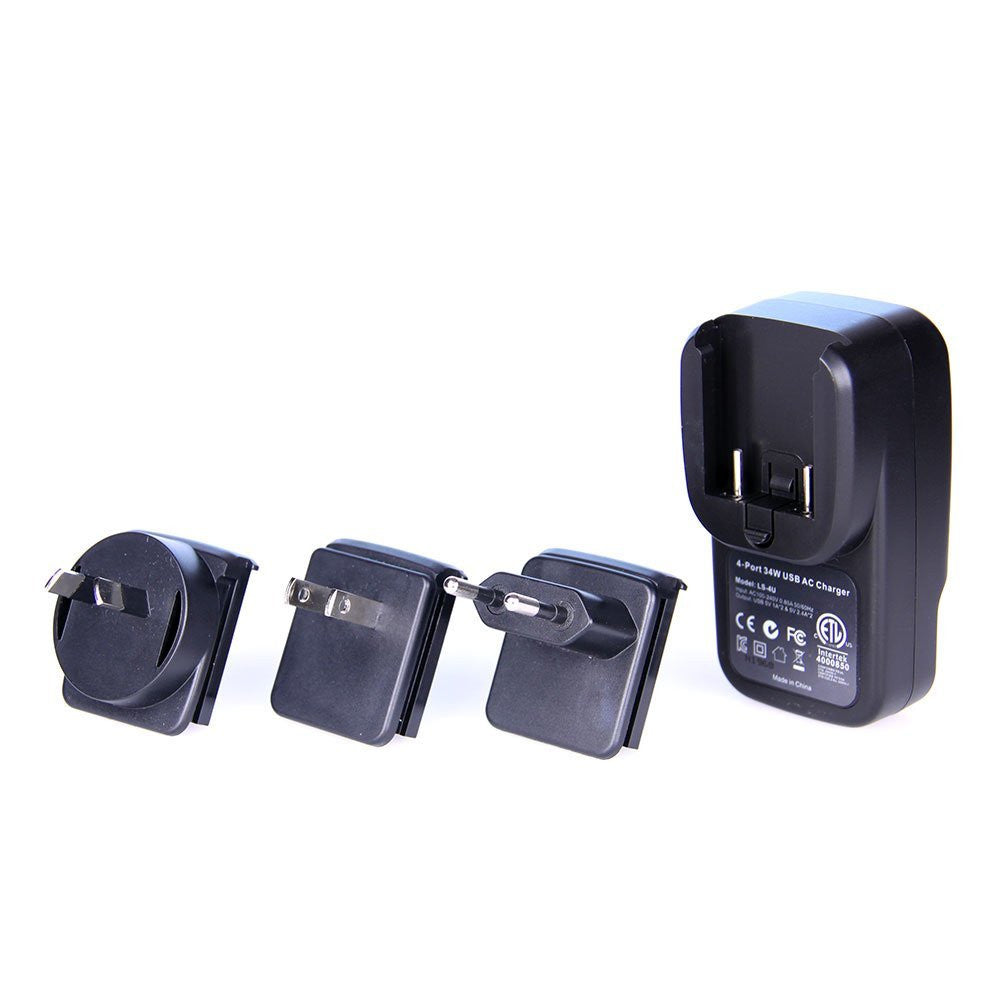 Laser 4-Port USB Travel Charger with Global Adapters