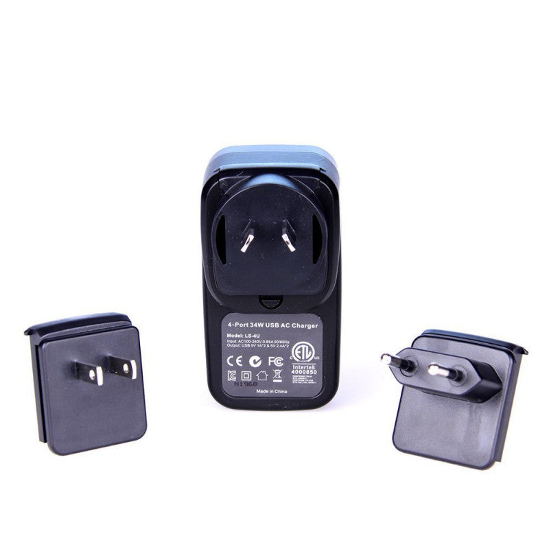 Laser 4-Port USB Travel Charger with Global Adapters