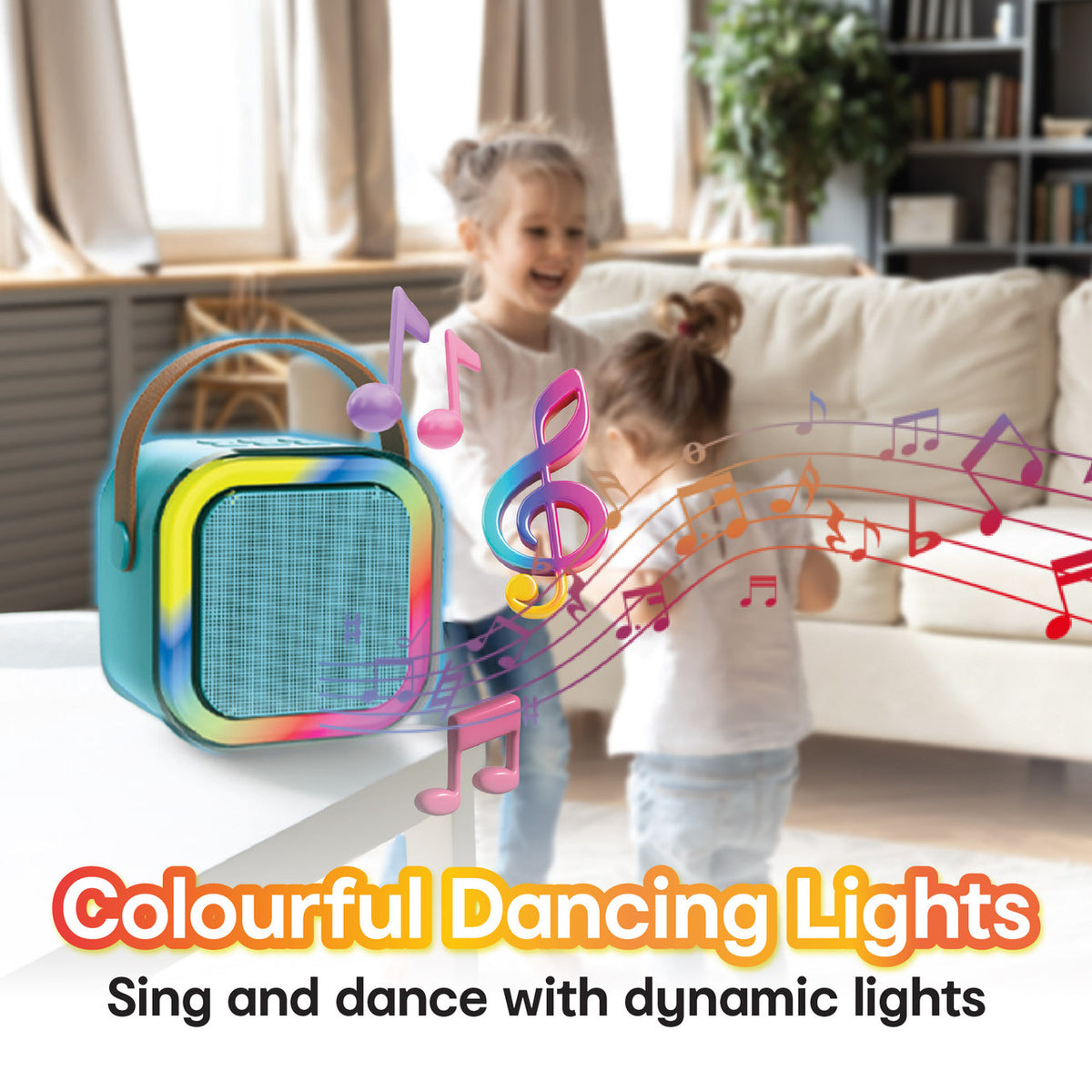 Laser Mini Karaoke Speaker with 2 Wireless Mics - Blue