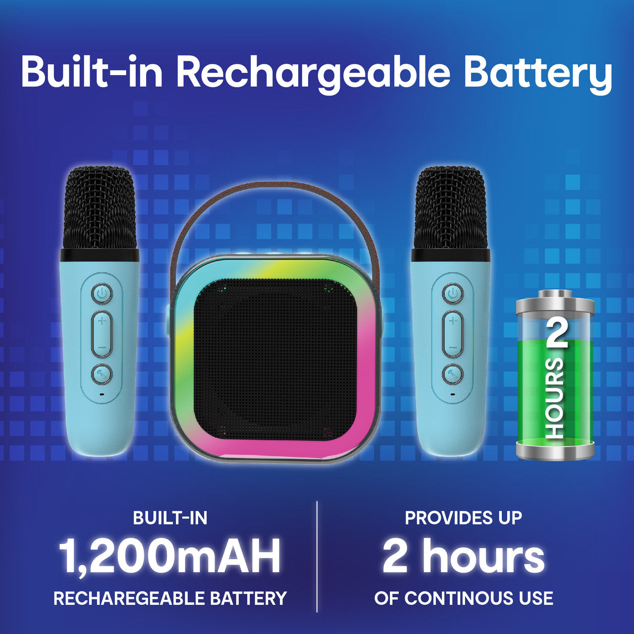 Laser Mini Karaoke Speaker with 2 Wireless Mics - Blue