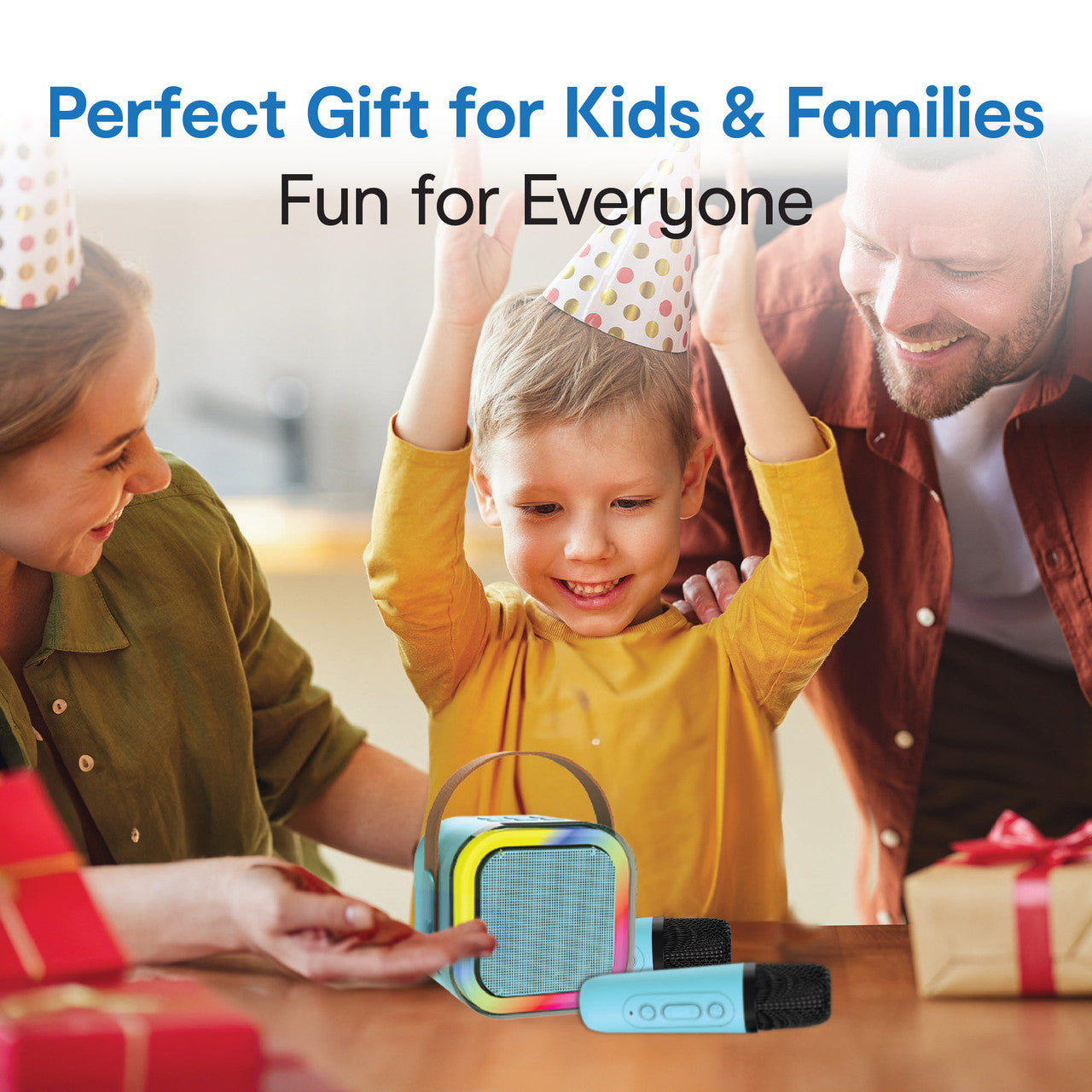 Laser Mini Karaoke Speaker with 2 Wireless Mics - Blue