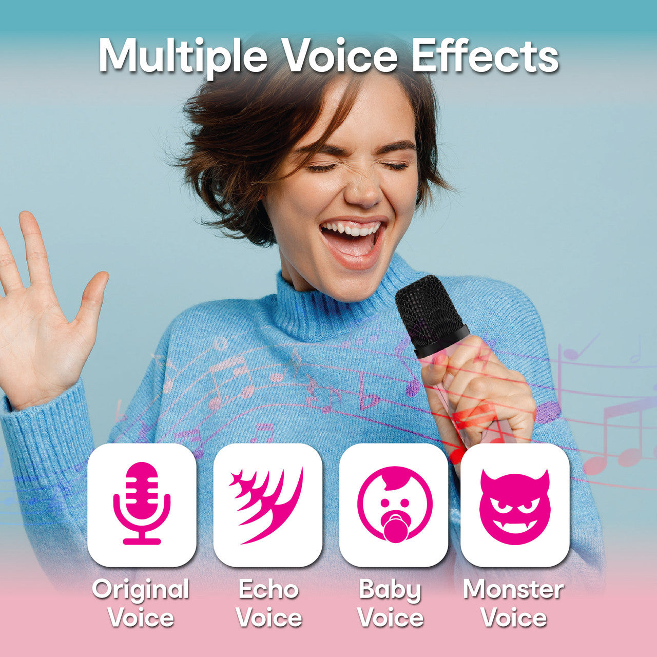 Laser Mini Karaoke Speaker with 2 Wireless Mics - Pink