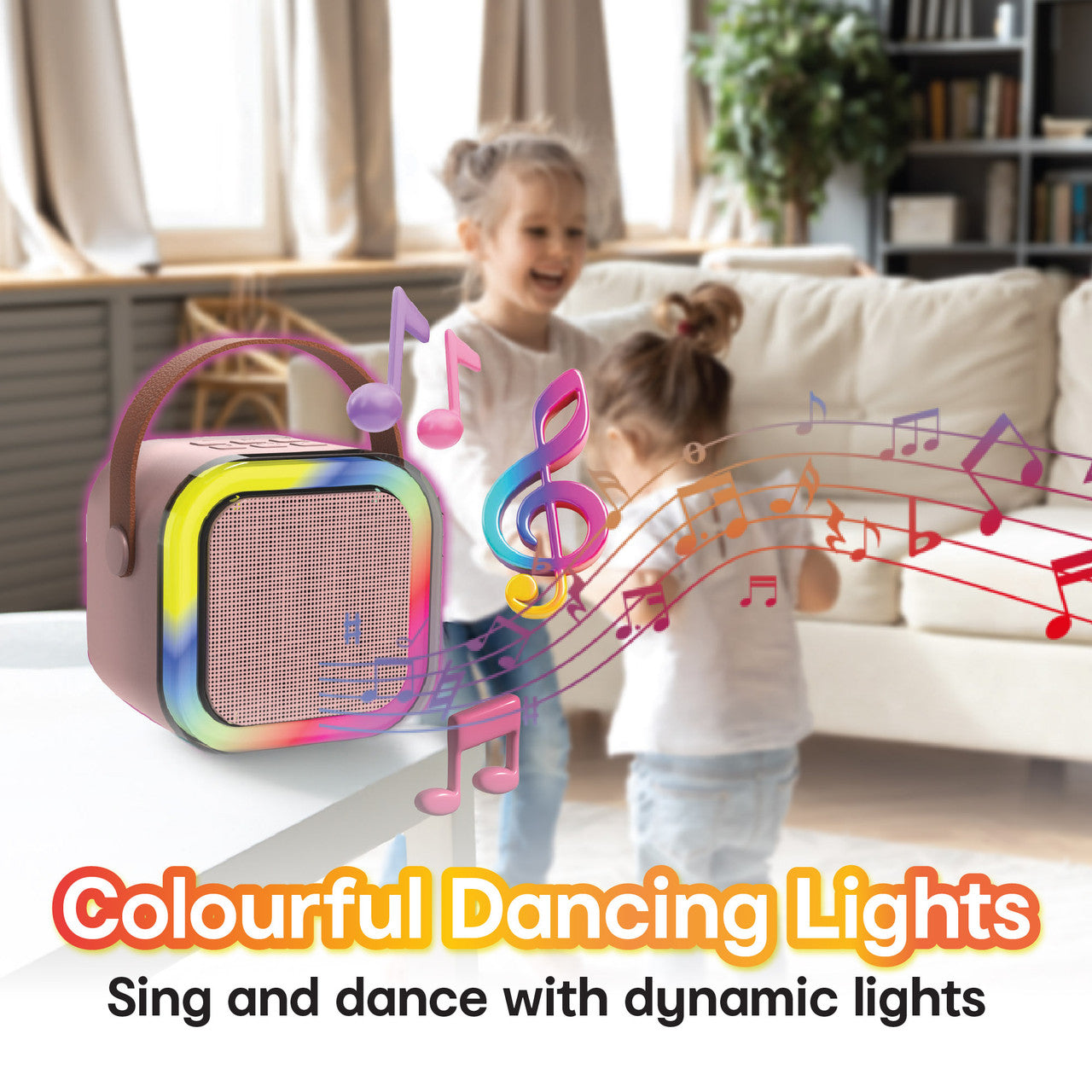 Laser Mini Karaoke Speaker with 2 Wireless Mics - Pink
