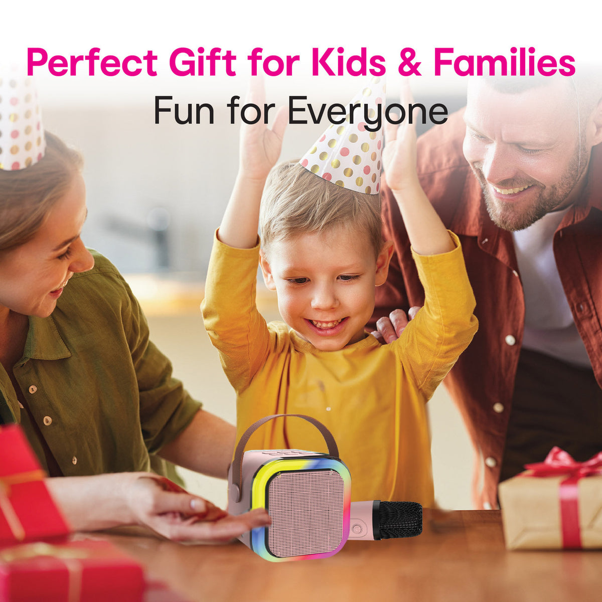 Laser Mini Karaoke Speaker with 2 Wireless Mics - Pink