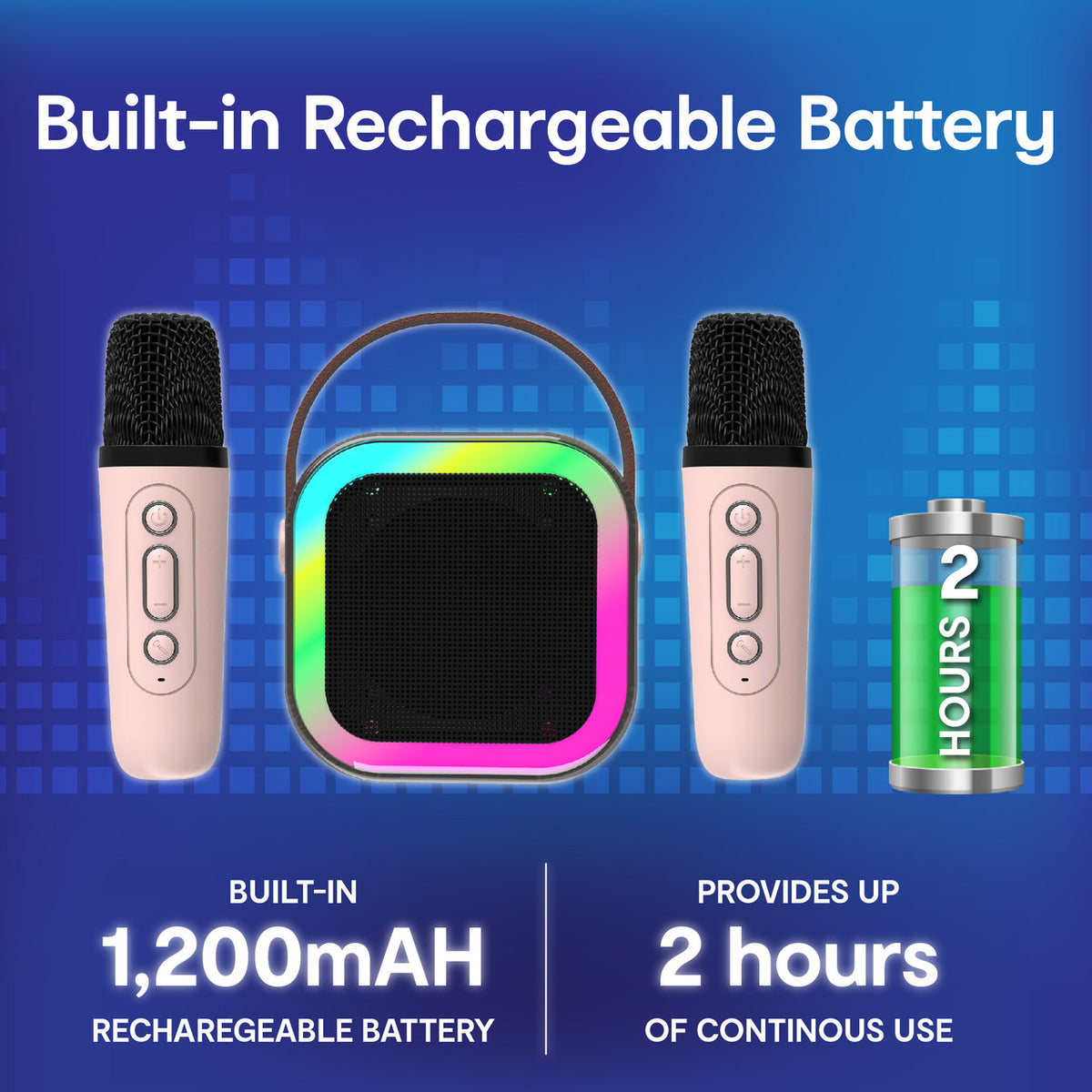 Laser Mini Karaoke Speaker with 2 Wireless Mics - Pink