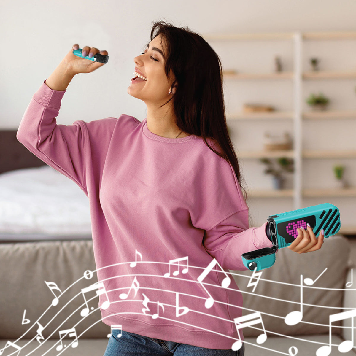 Laser LED Karaoke with 2 Mics Aquatic Awe