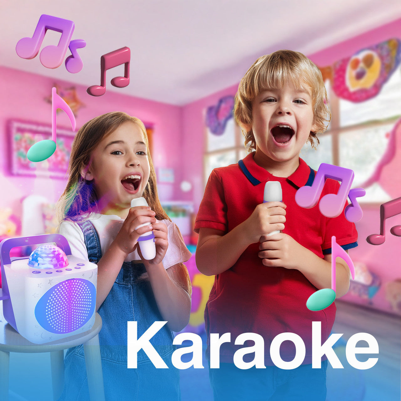 Laser Kids Disco Karaoke with Two Mics White