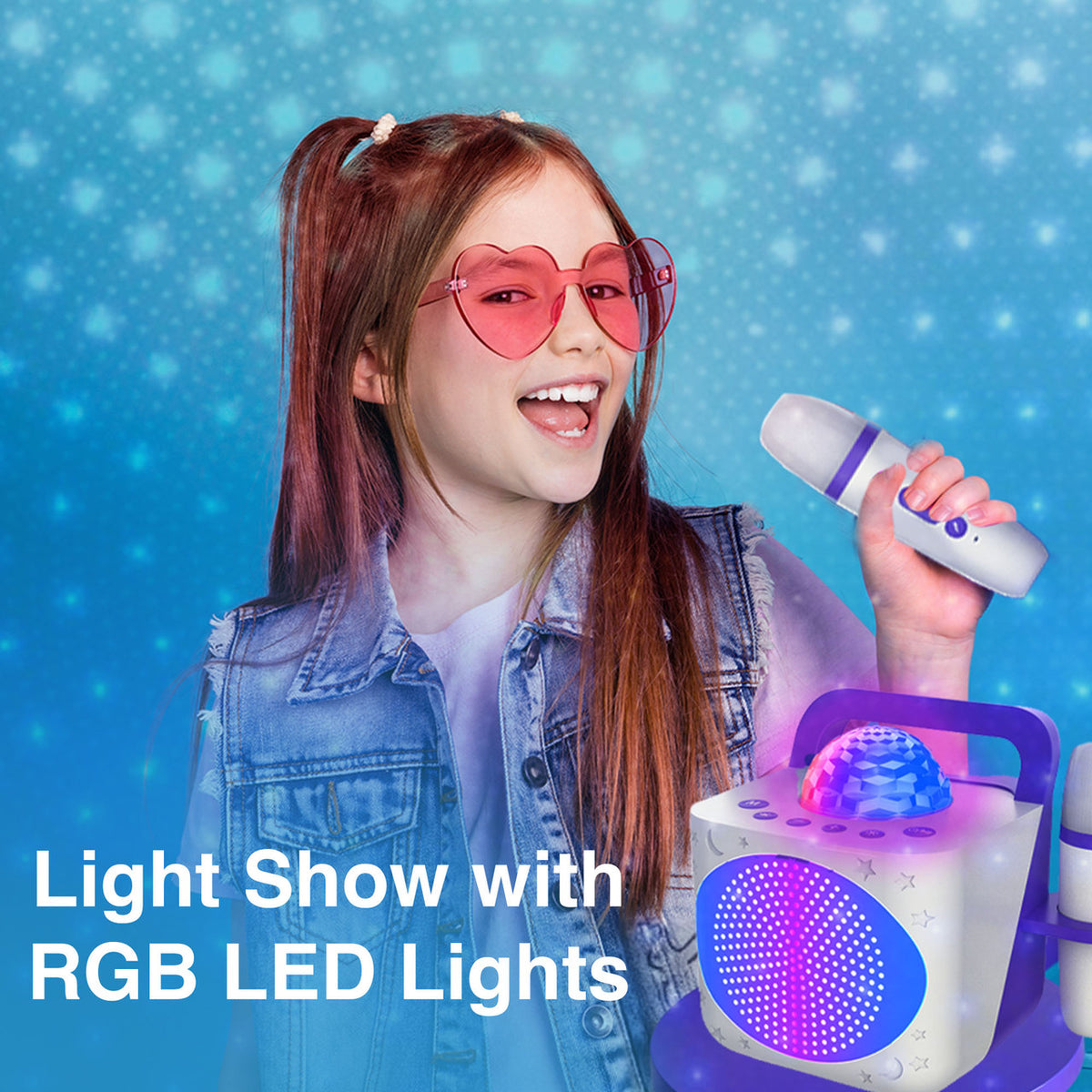Laser Kids Disco Karaoke with Two Mics White