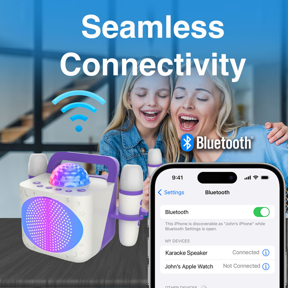 Laser Kids Disco Karaoke with Two Mics White