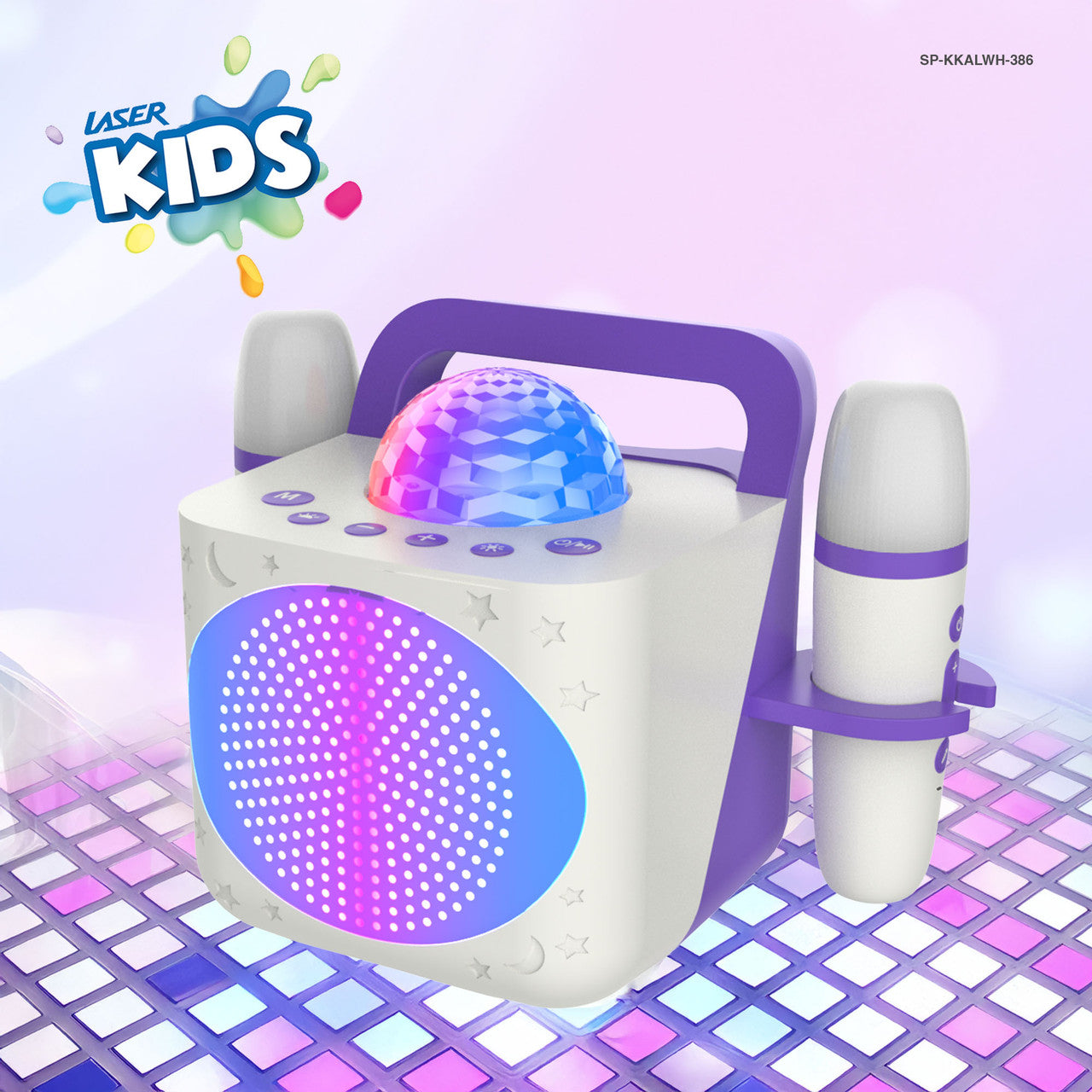 Laser Kids Disco Karaoke with Two Mics White