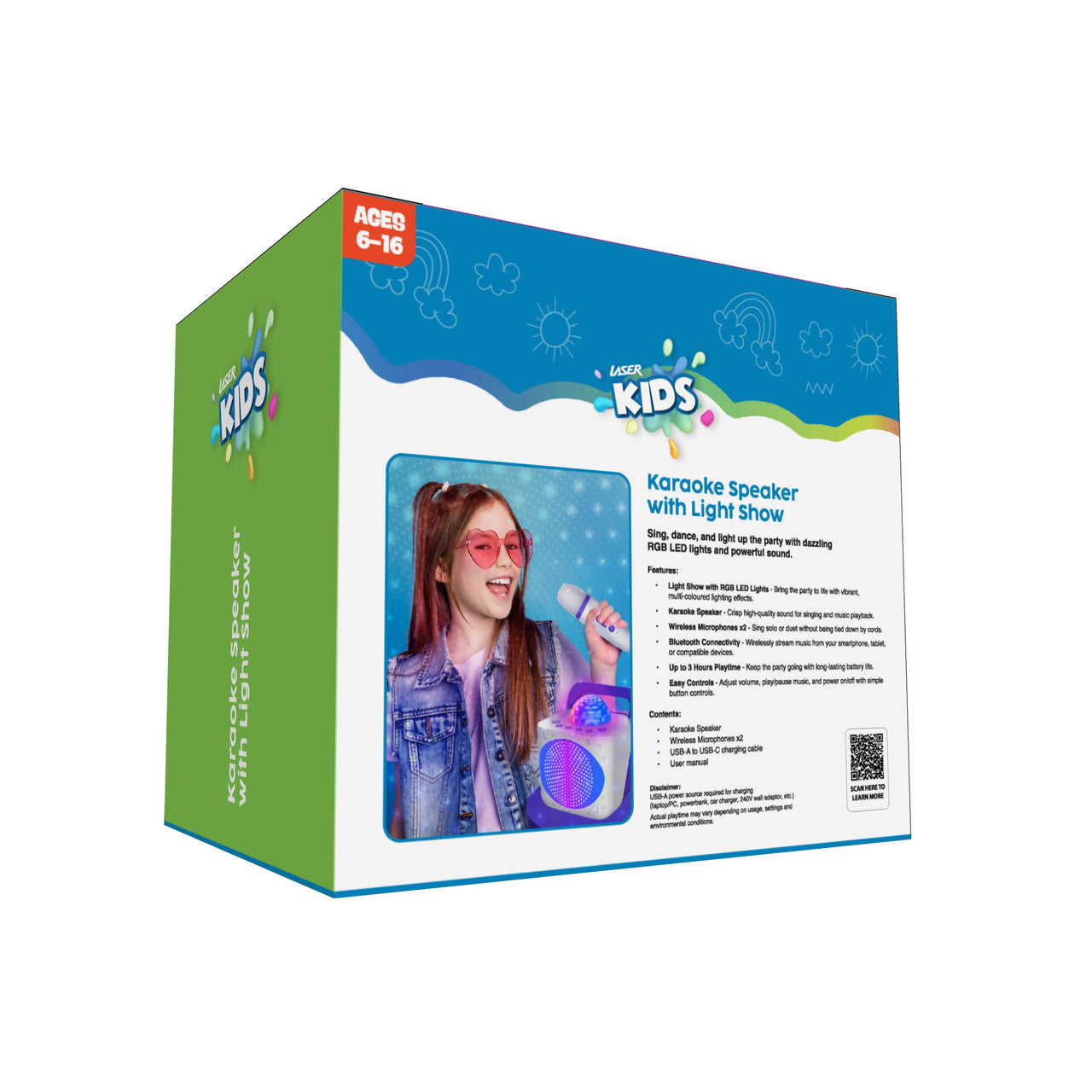 Laser Kids Disco Karaoke with Two Mics White