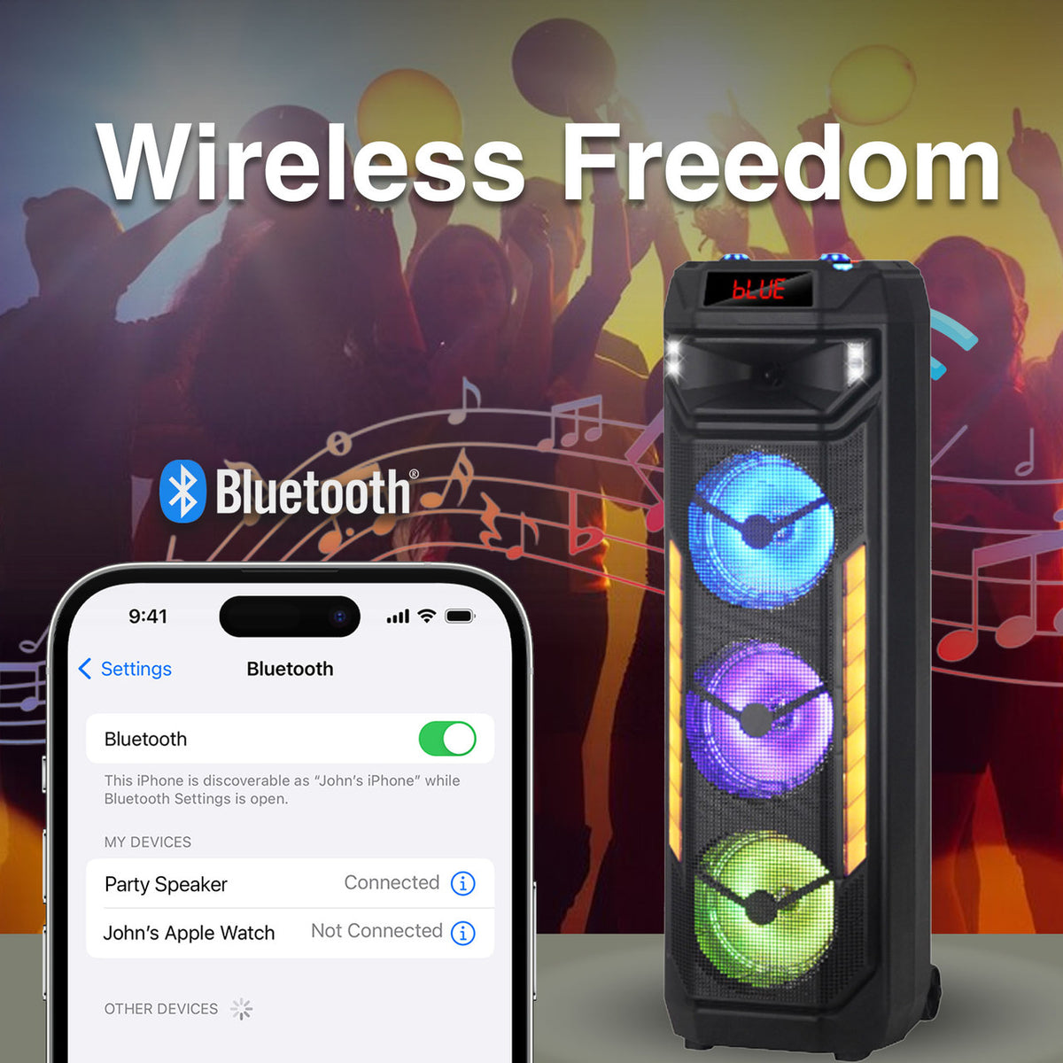 Laser RGB Tower Speaker with 40W Sound