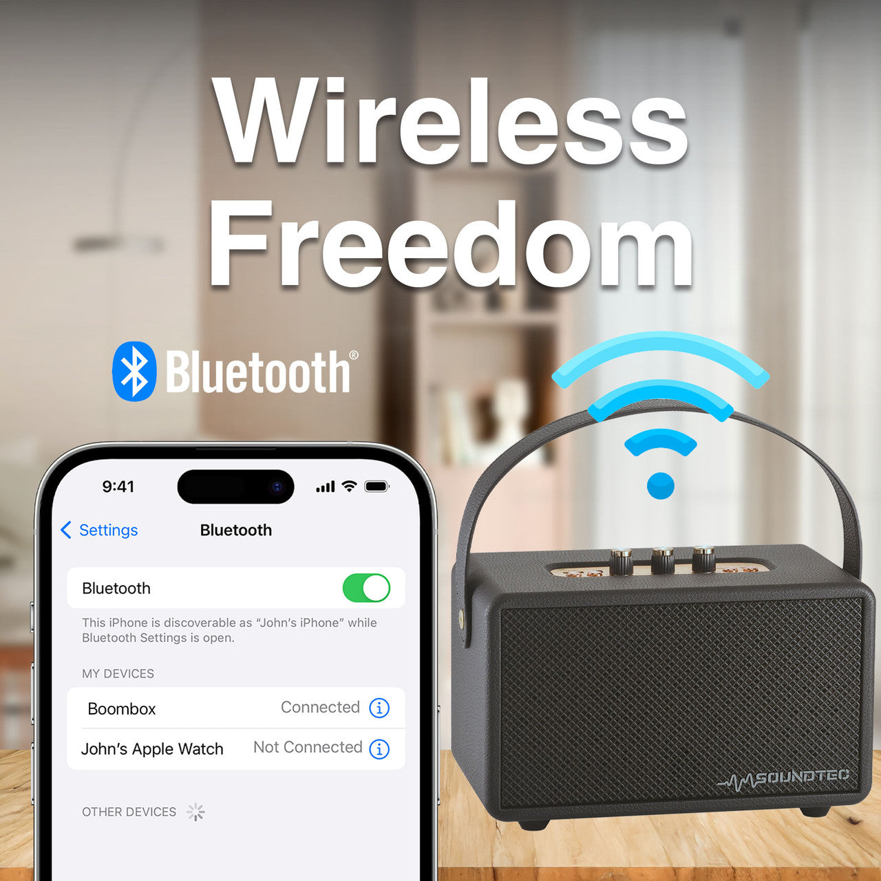 SoundTec Retro Bluetooth Boombox Black