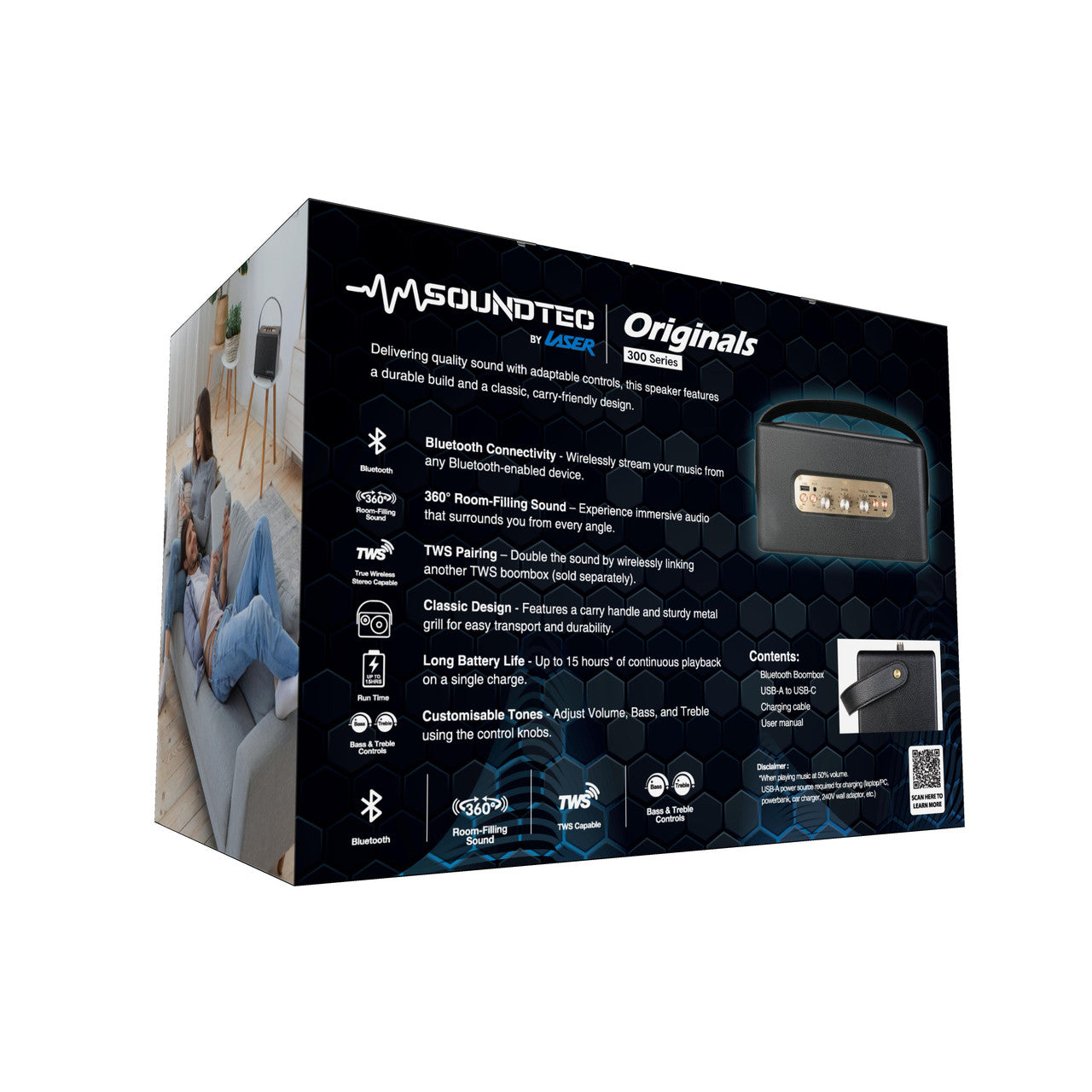 SoundTec Retro Bluetooth Boombox Black