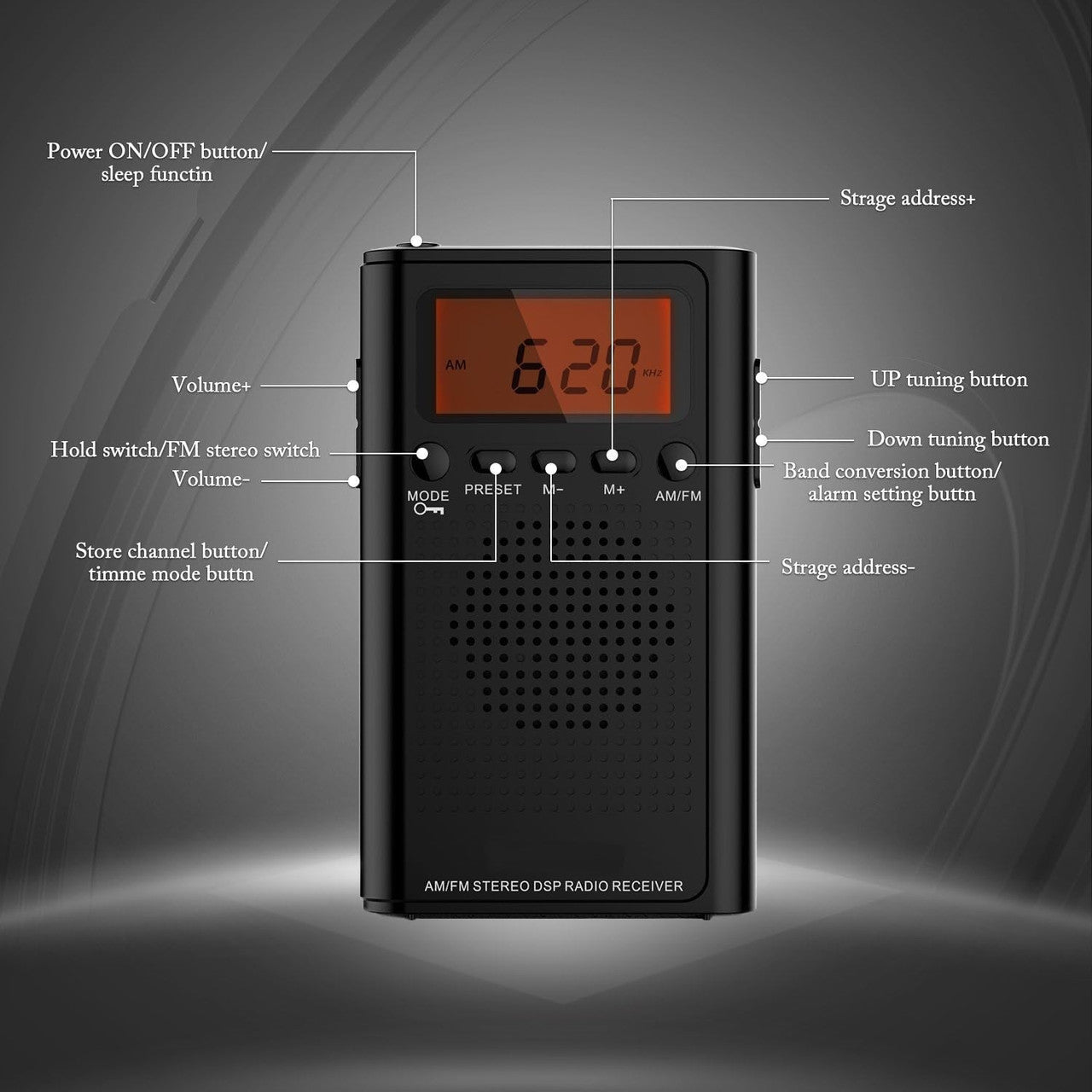 Laser AM FM Pocket Radio with LCD and Speaker