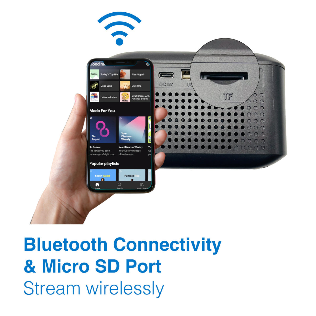 Laser Alarm Clock with Wireless Charging & Bluetooth