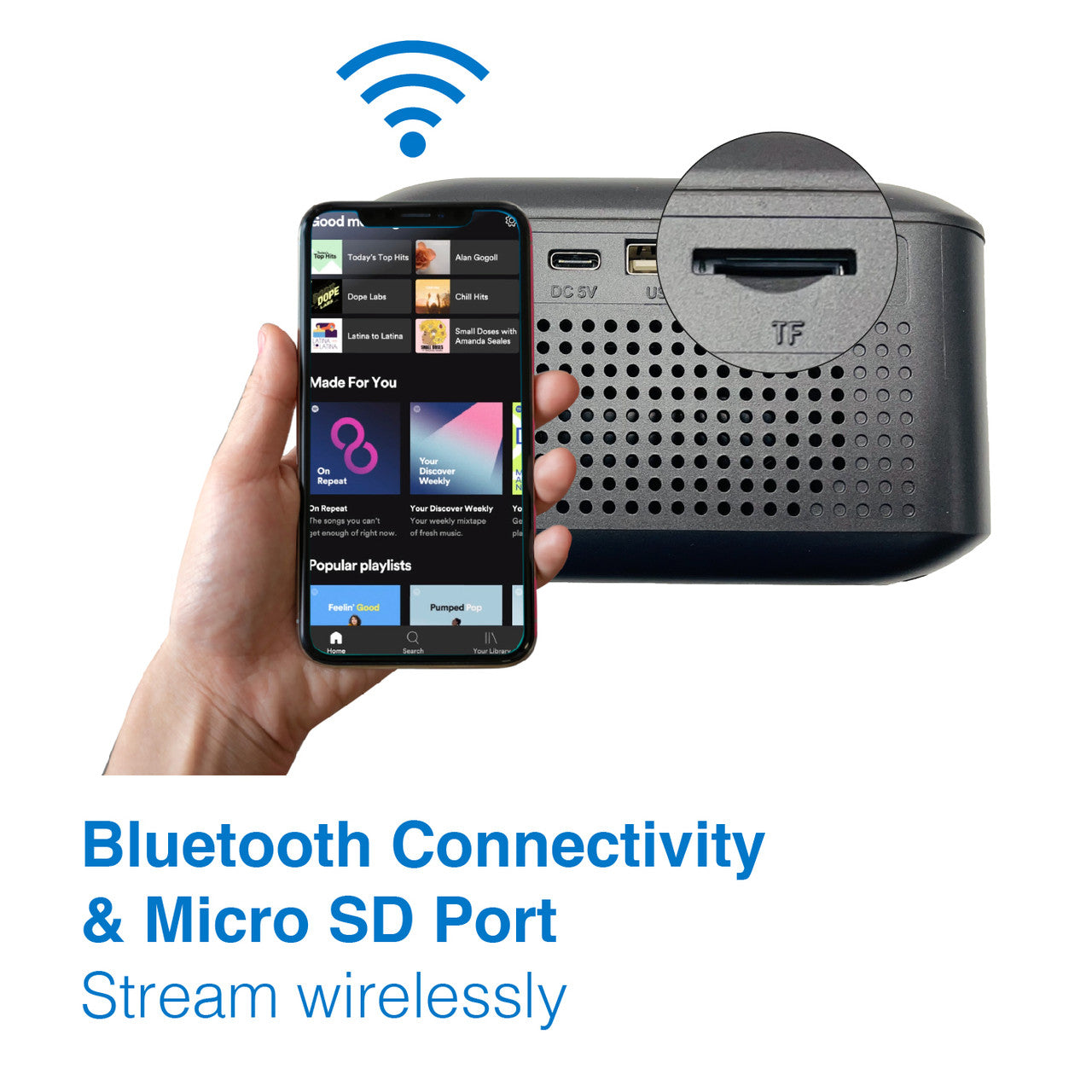 Laser Alarm Clock with Wireless Charging & Bluetooth