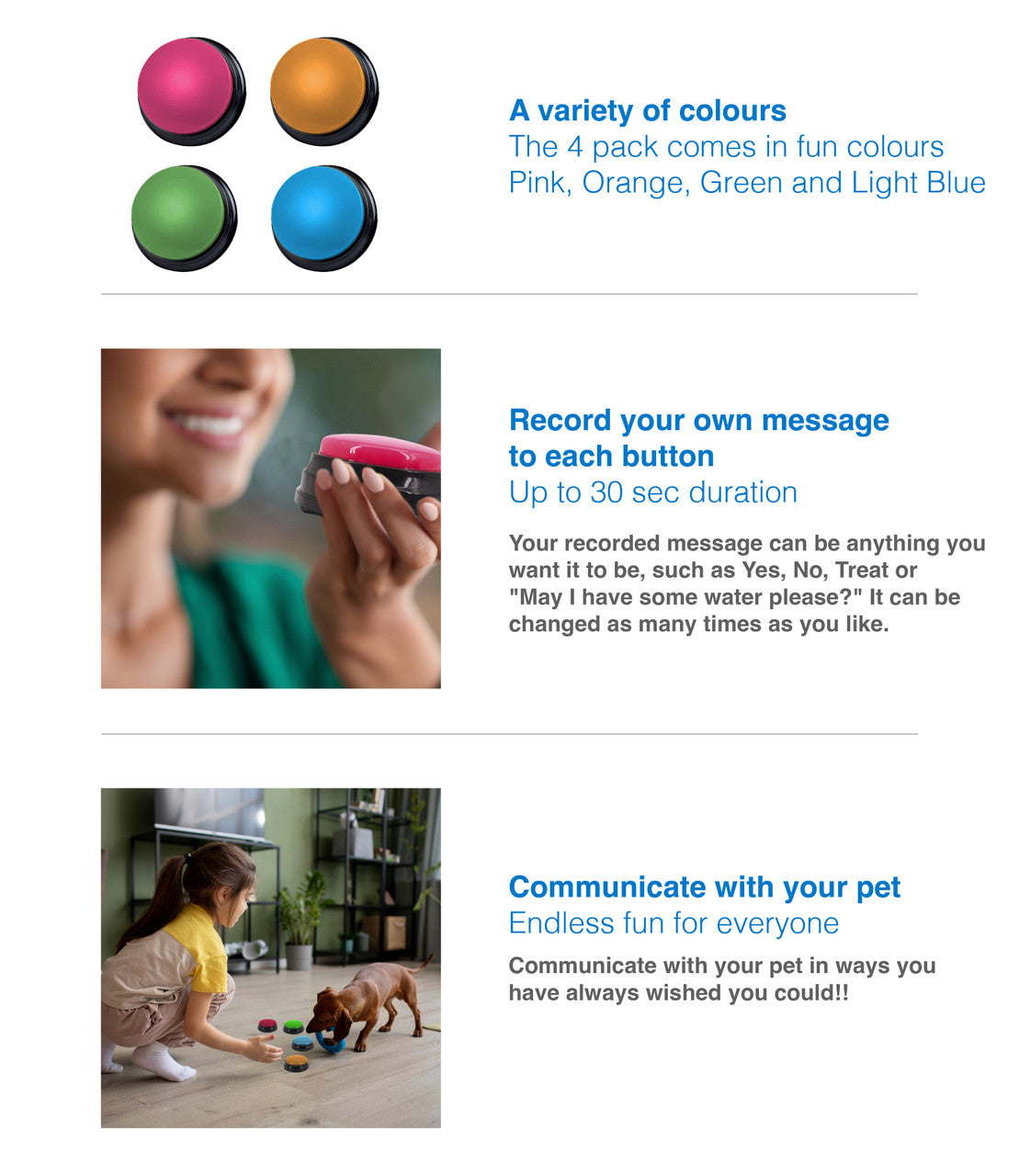 Tech4Pets 4-Pack Talking Buttons for Interactive Pet Communication