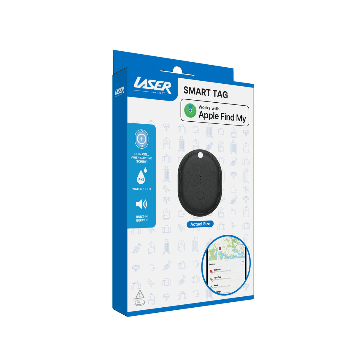 Laser Mini Smart Tag with Apple Find My Tracking Black