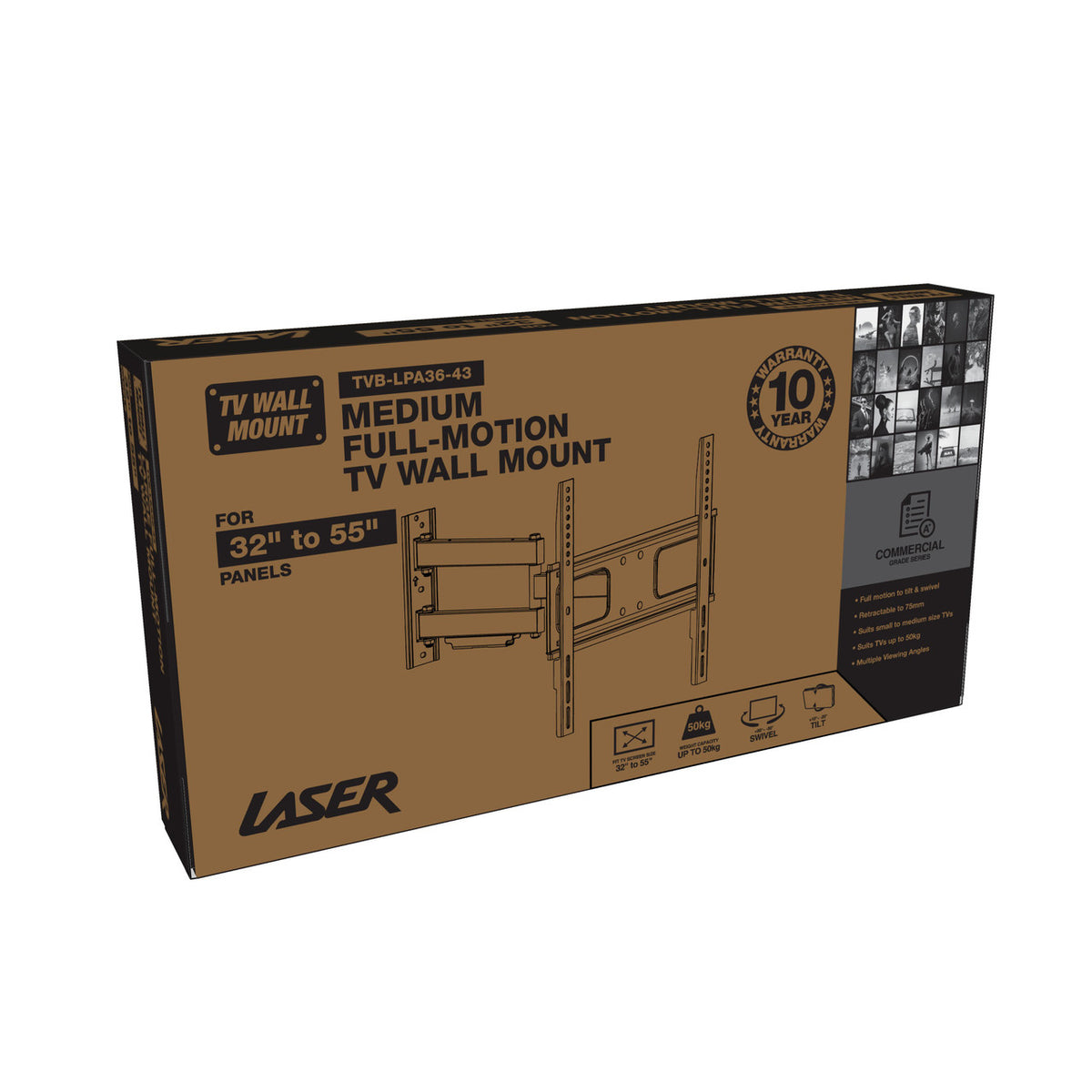 Laser Medium Full Motion TV Wall Mount for 32 inches -55 inches Panels