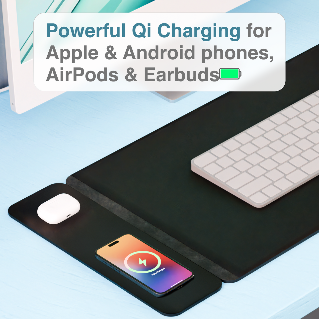 Laser Wireless Charging Desk Mat Black