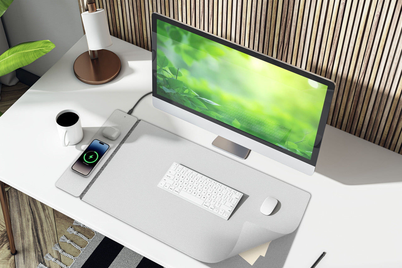 Laser Wireless Charging Desk Mat Grey