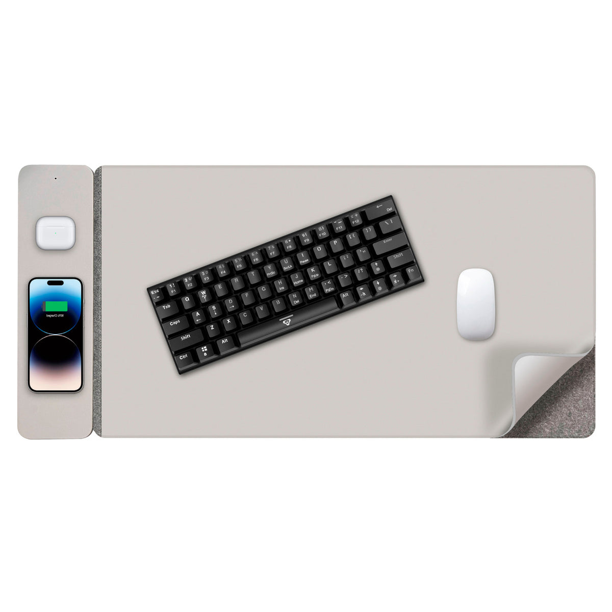 Laser Wireless Charging Desk Mat Grey