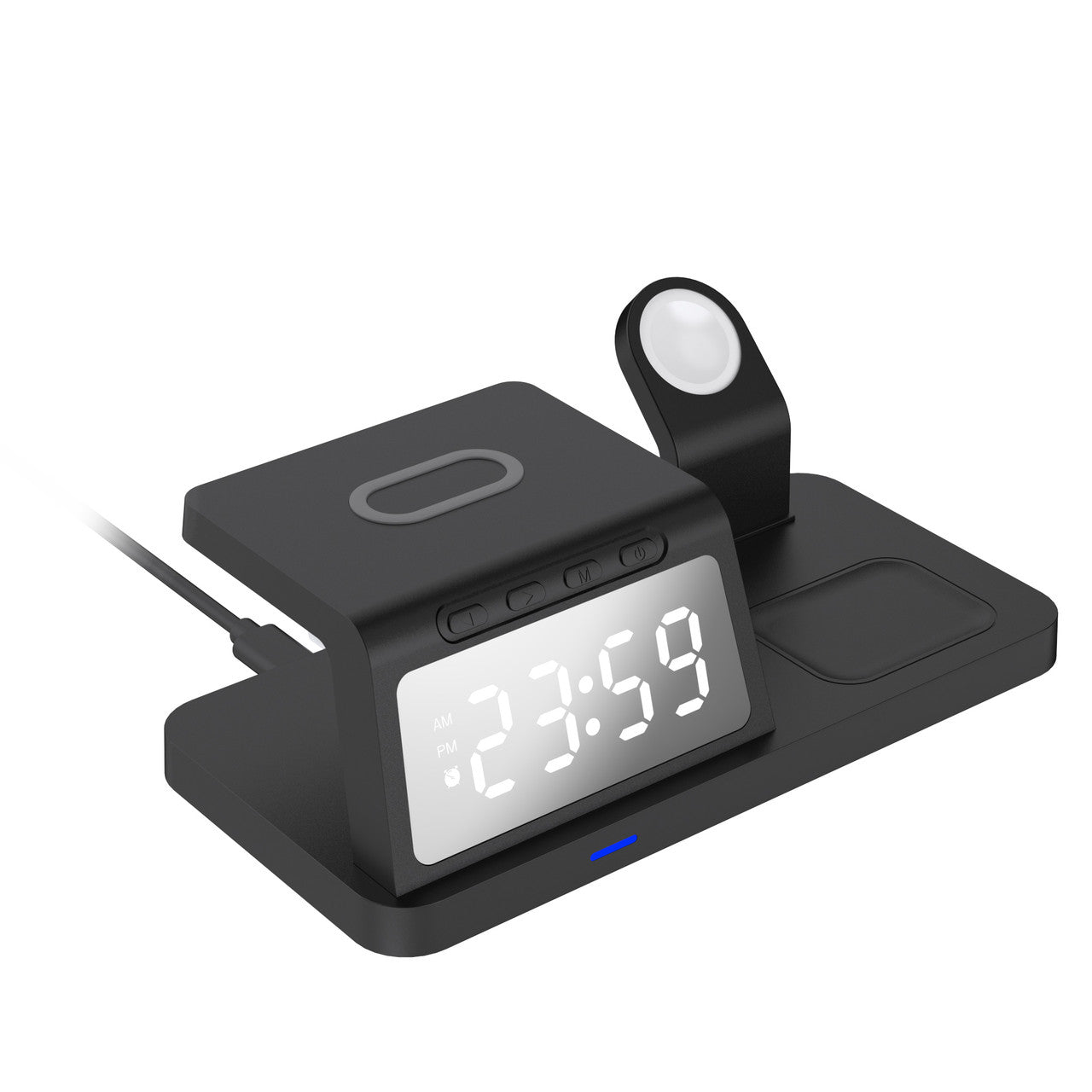 Laser 3-in-1 Wireless Charging Station with Alarm Clock - Black