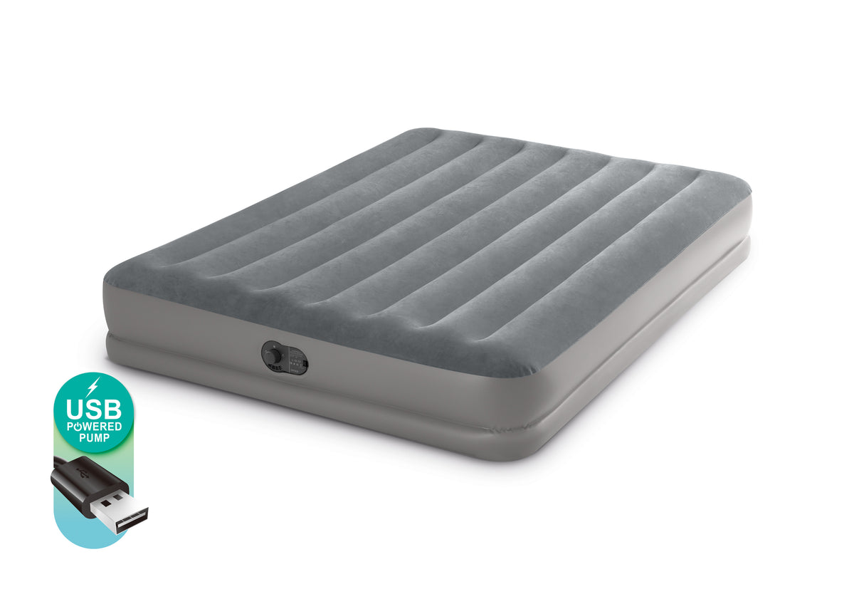INTEX Queen Dura-Beam Standard Prestige Air Mattress 12&quot; Queen w/ Built-In USB Electric Pump 64114