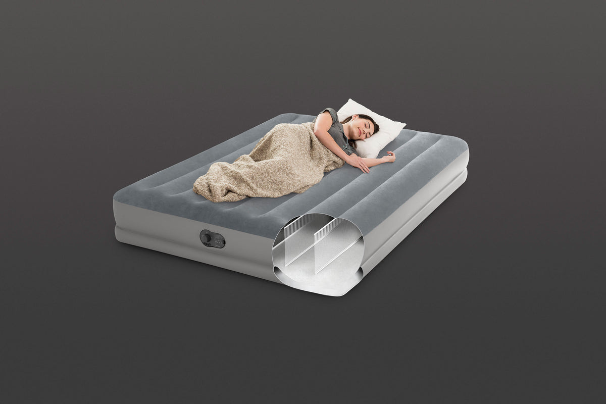 INTEX Queen Dura-Beam Standard Prestige Air Mattress 12" Queen w/ Built-In USB Electric Pump 64114