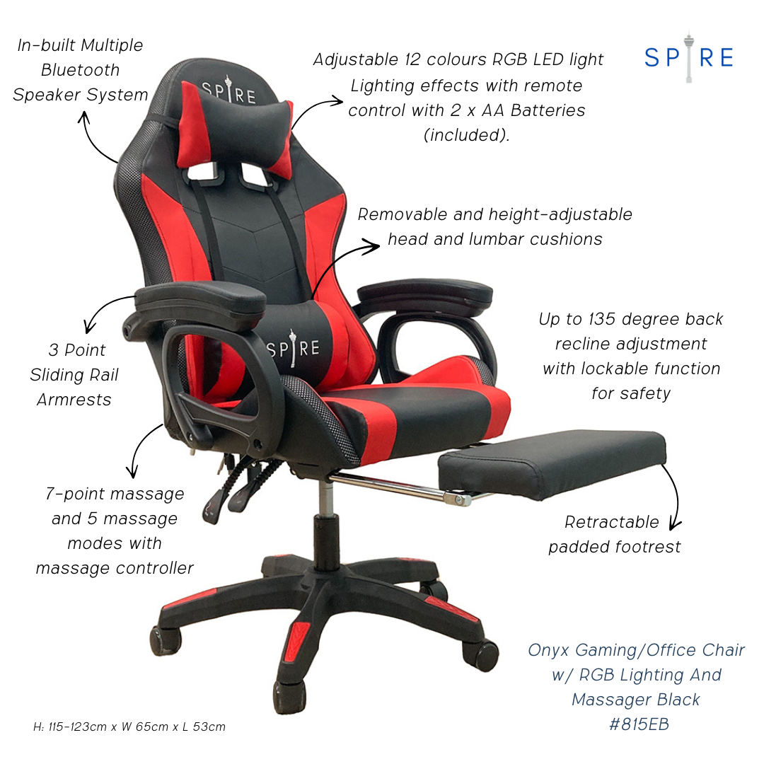 Spire Onyx Gaming/Office Chair w/ RGB Lighting And Massager Red And Black - 815ER