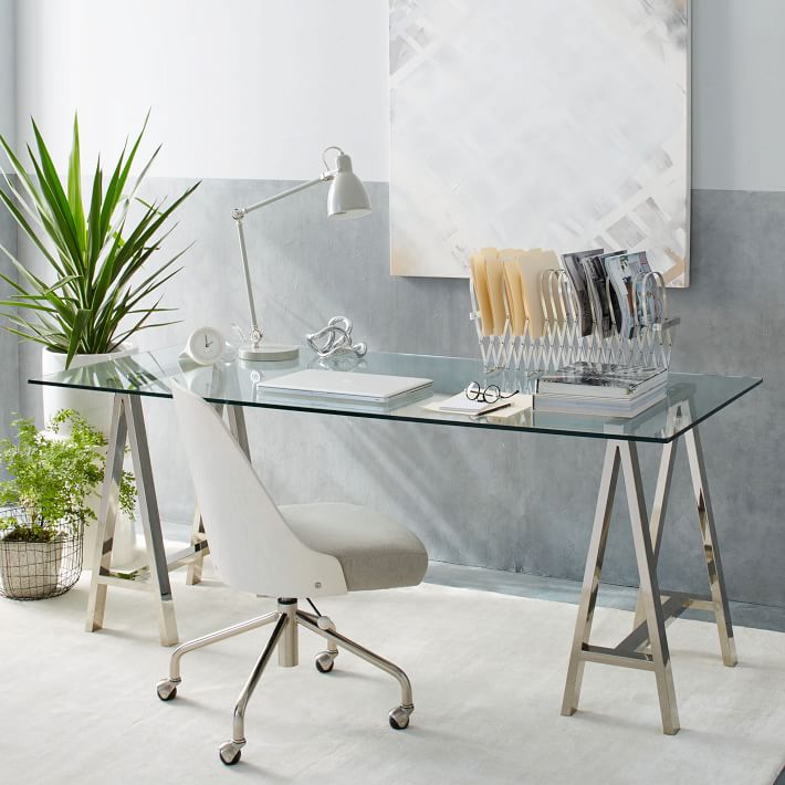 Stainless Steel &amp; Glass Venus Office Desk Table