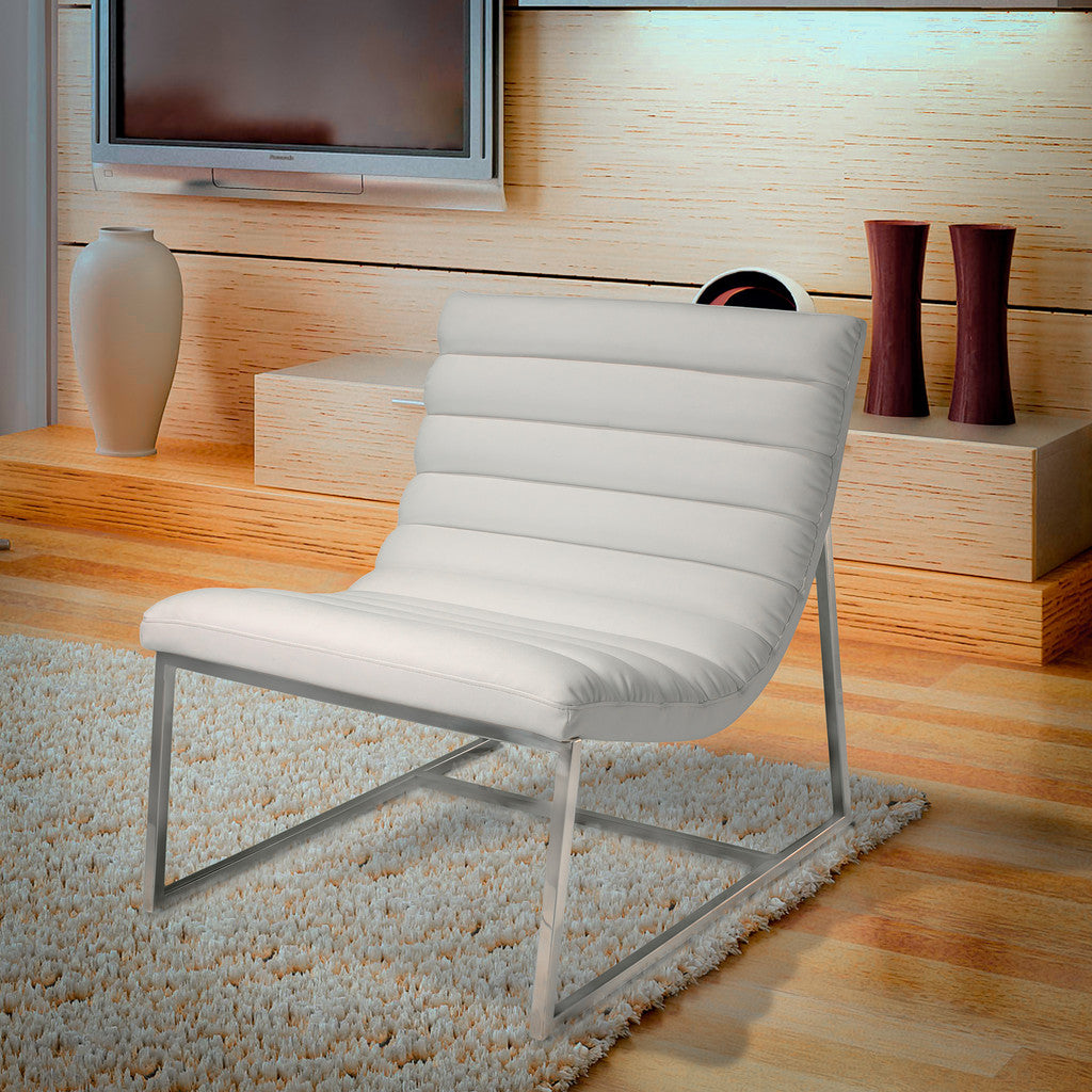 Caviar Bonded Leather &amp; Steel Lounge Accent Chair in White