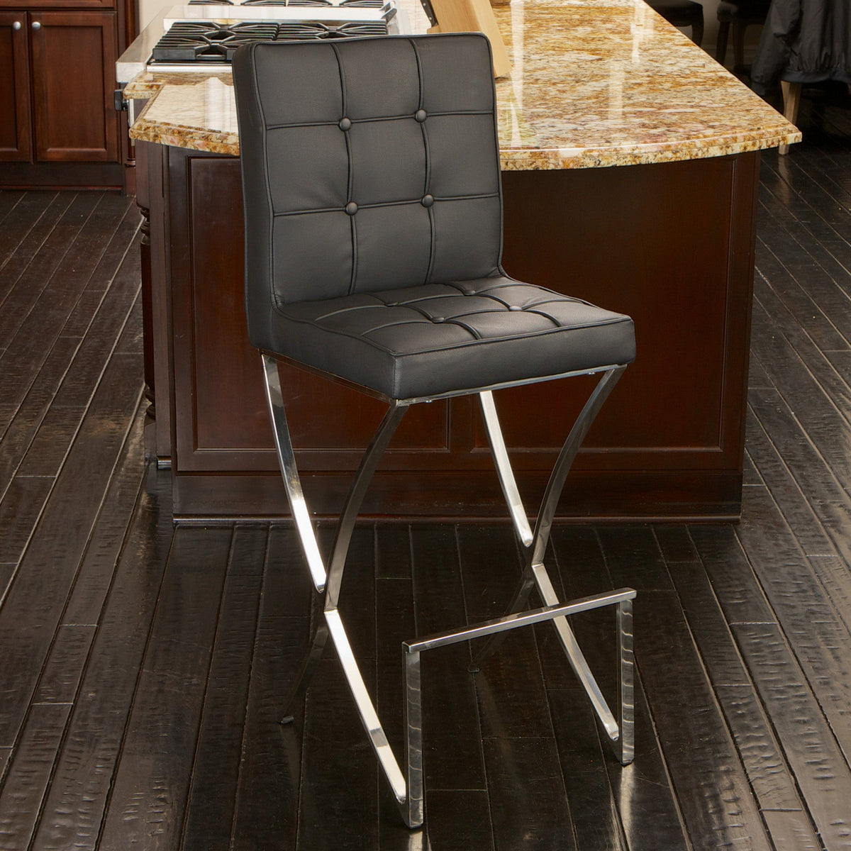 Pandora Bonded Leather &amp; Steel Bar Stool in Black