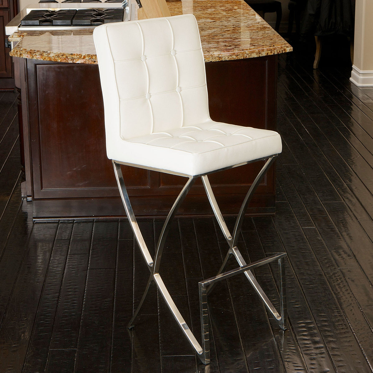 Pandora Bonded Leather &amp; Steel Bar Stool in White