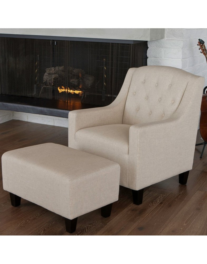 Canberra Fabric Armchair &amp; Ottoman in Begie  Linen