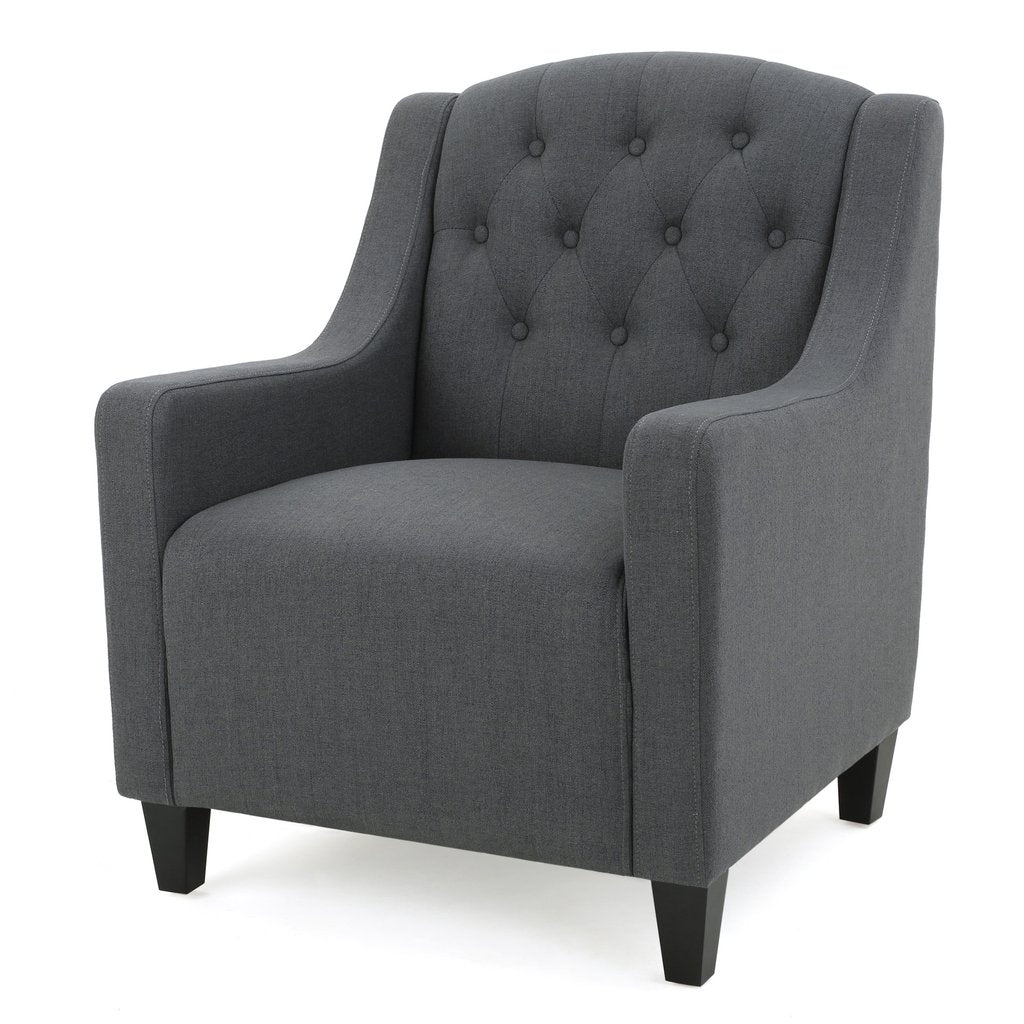 Canberra Linen Fabric Tufted Armchair in Dark Grey