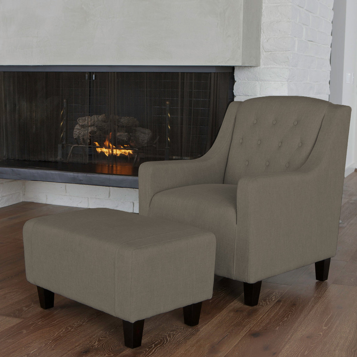 Canberra Fabric Armchair &amp; Ottoman in Grey Linen