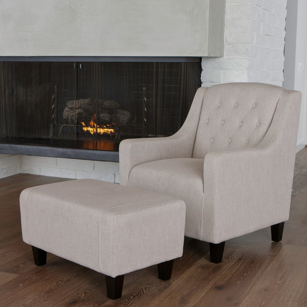 Canberra Fabric Armchair &amp; Ottoman in Natural Linen