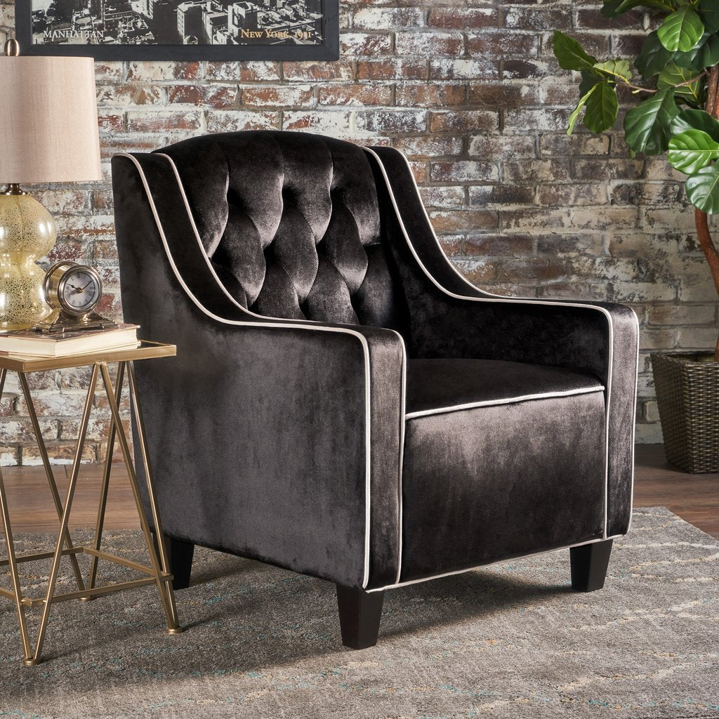 Lara Two Tone Tufted Black New Velvet Club Armchair