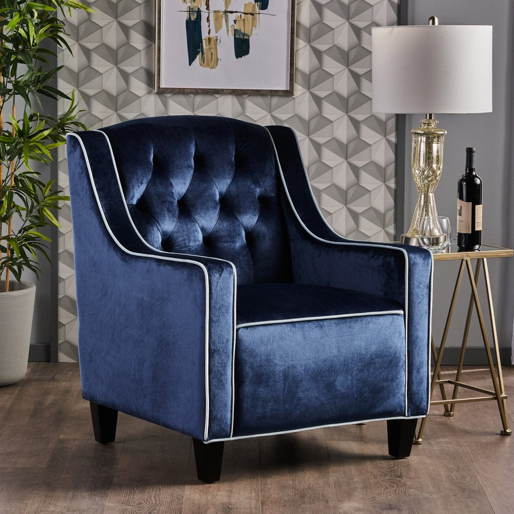 Lara Two Tone Tufted Cobalt New Velvet Club Armchair