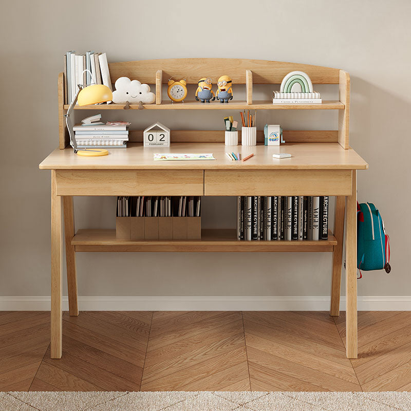 Solid Wood Study Desk with Shelf and Drawers/Rubberwood/Home Office Desk