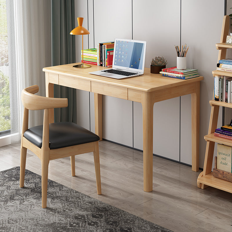 Mitch Solid Wood Study Desk /Rubberwood/Minimal Assembly/Natural Wood Colour