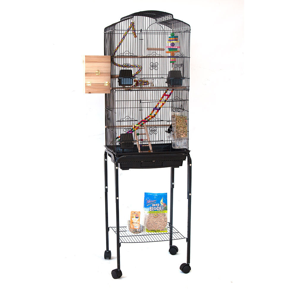 Samland Dome Top High Bird Cage on Stand with Play Toys Black