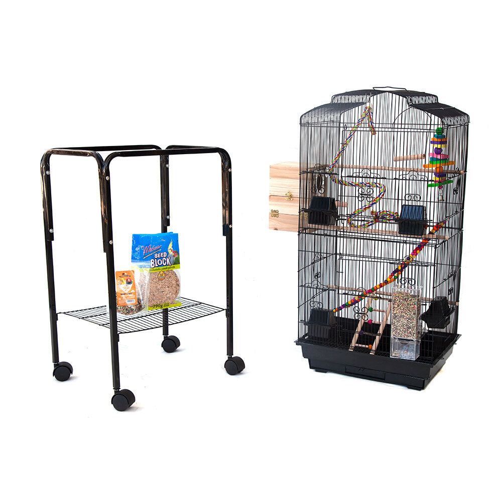 Samland Dome Top High Bird Cage on Stand with Play Toys Black
