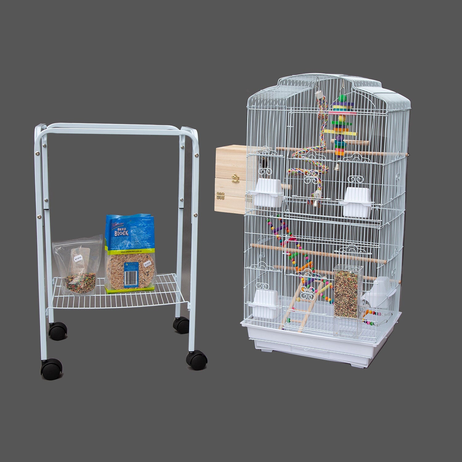 Samland DOME TOP HIGH BIRD CAGE ON STAND WITH PLAY TOYS WHITE