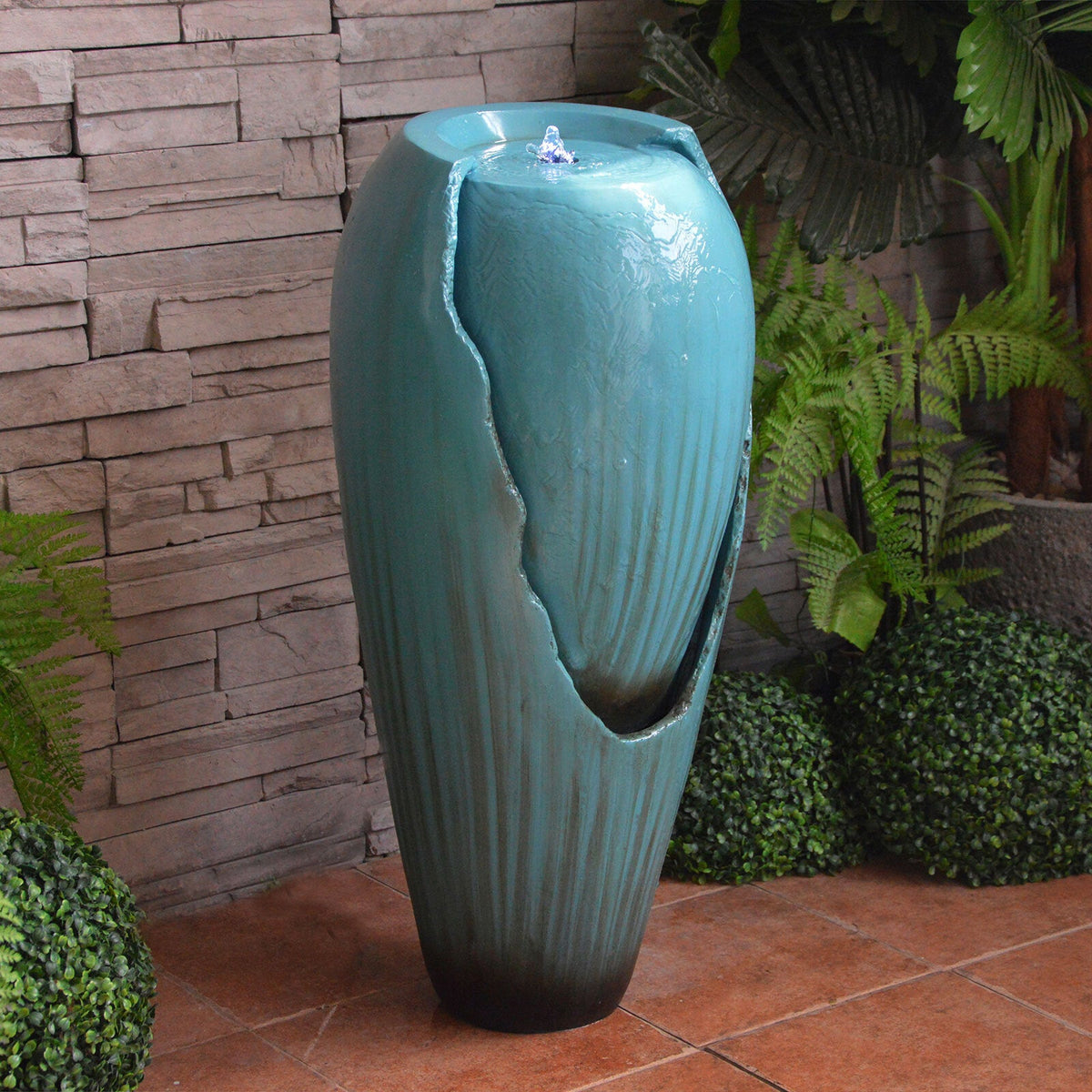 Samland 82CM BROKEN JAR WATER FEATURE FOUNTAIN WITH LED LIGHT BLUE