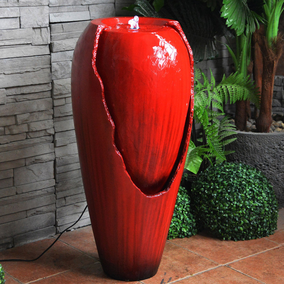 Samland 82CM BROKEN JAR WATER FEATURE FOUNTAIN WITH LED LIGHT RED