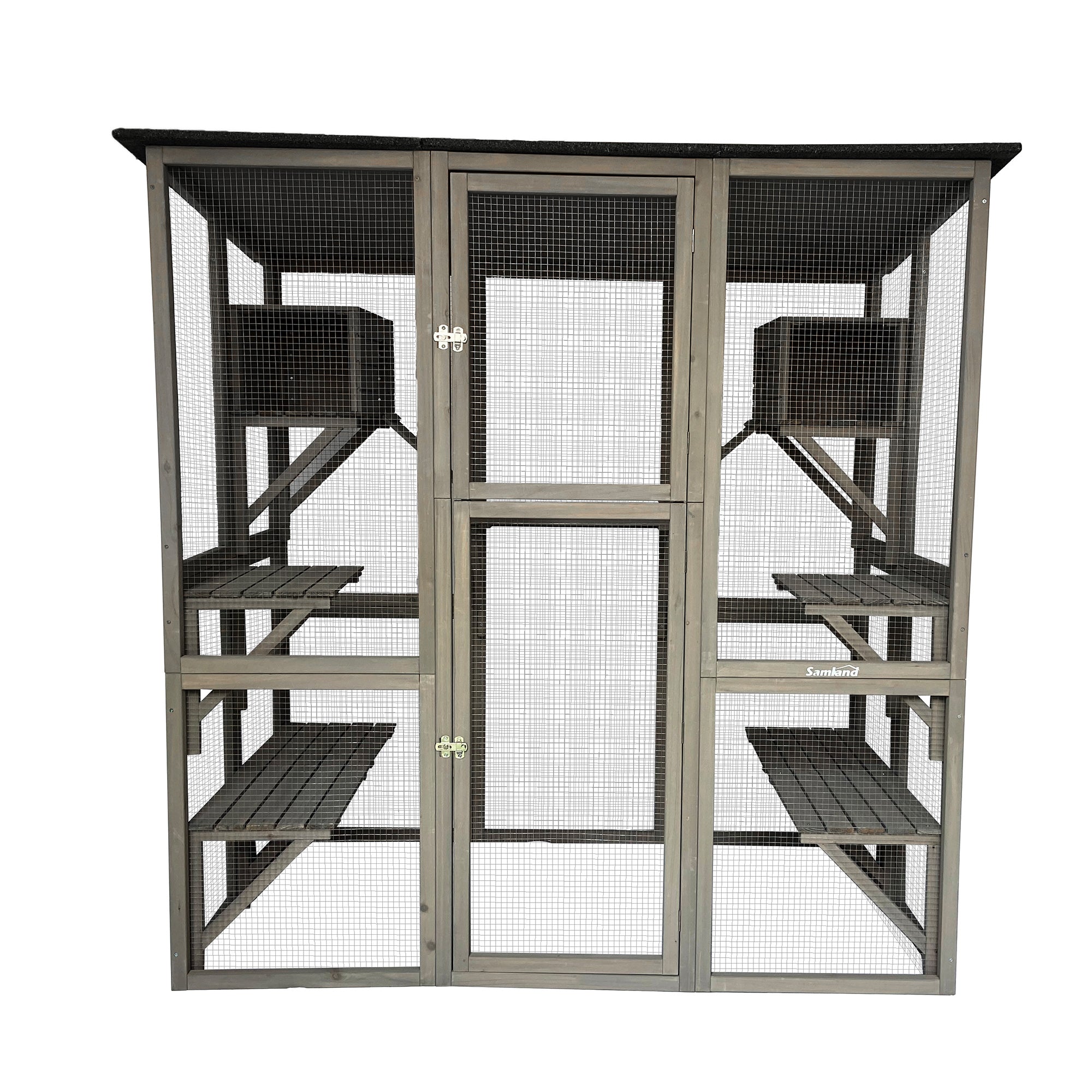 Samland Wooden Cat Cage Walk in Cat Condo House Kitten Ferret Enclosure Cage