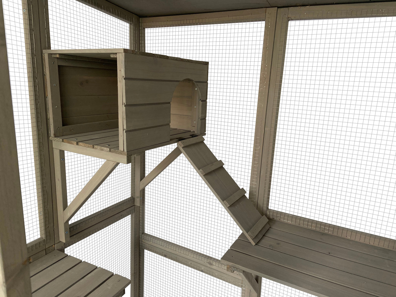 Samland Wooden Cat Cage Walk in Cat Condo House Kitten Ferret Enclosure Cage